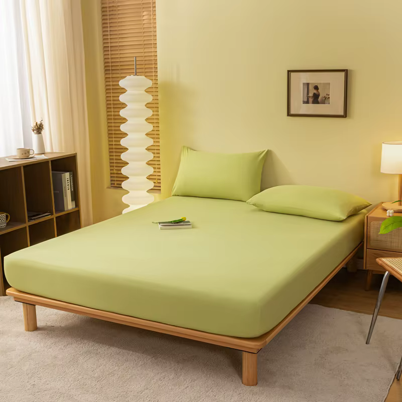 Drap-housse de couleur unie avec bande élastique, housse de matelas simple, Double, King Size, en co