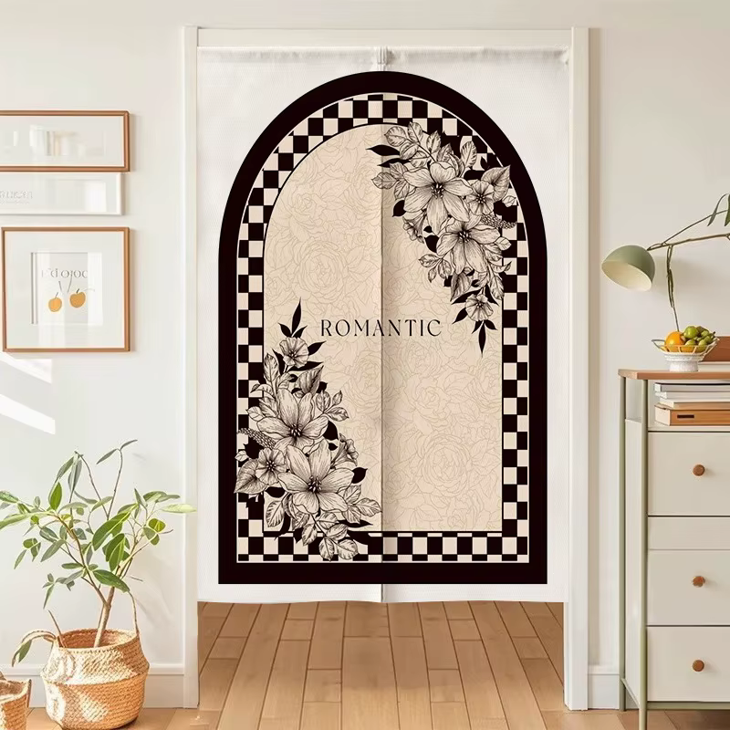 Rideau court vintage français VIKAMA à motif floral, imprimé rétro, avec passe-tringle, pour cuisine