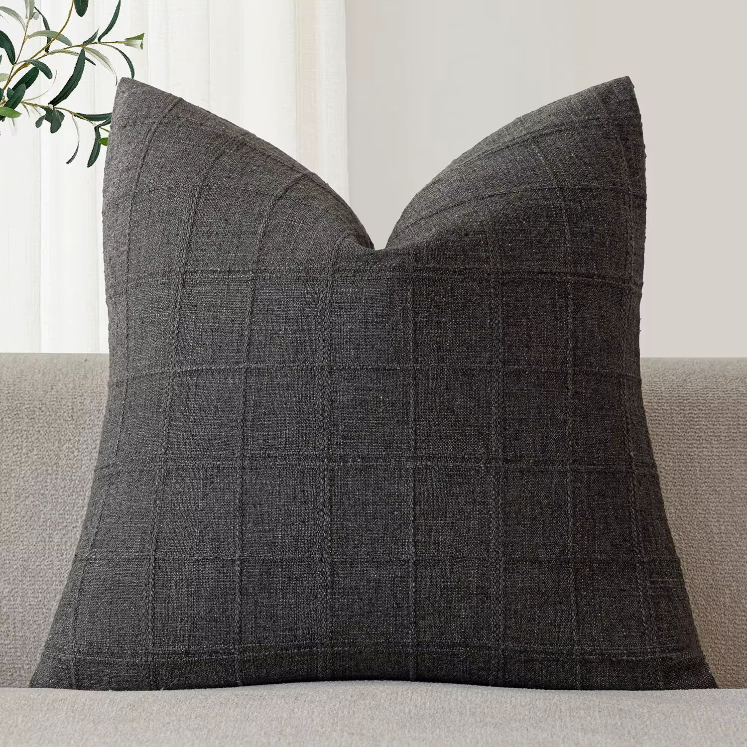 Housses de coussin en lin beige à carreaux, style bohème, vintage, neutres, pour la décoration de la