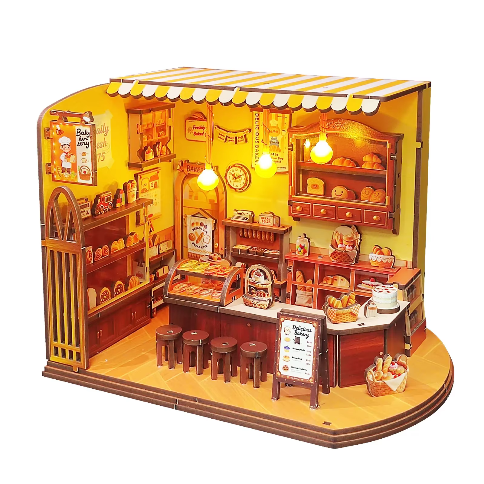 OUZEY Time Bakery Cottage Maison de poupée miniature en bois à construire soi-même avec meubles et l