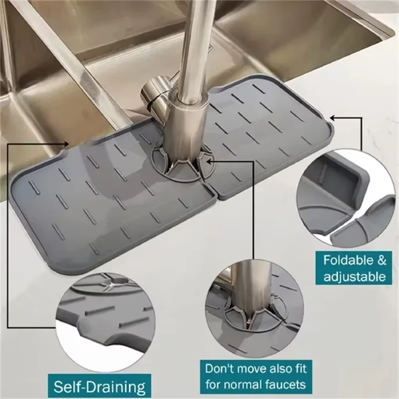 Accessoires de cuisine : Tapis absorbant en silicone pour robinet, égouttoir anti-éclaboussures pour
