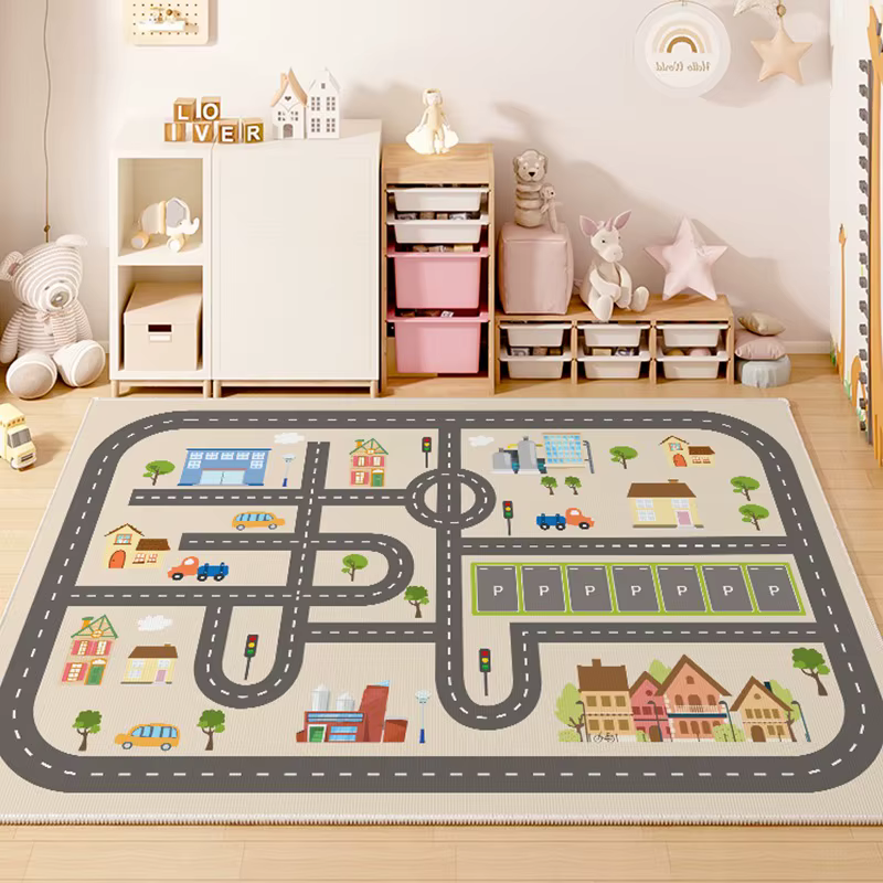 Tapis de sol en polymère pour enfants, tapis de jeu de grande taille, tapis de piste de train, jouet