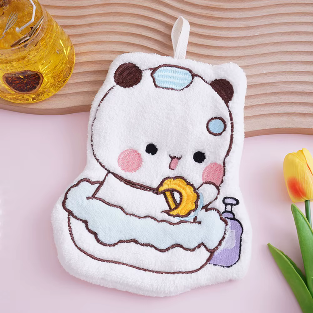 Nouveau Kawaii dessin animé serviette Bubu Dudu Double couche essuyer tissu suspendu serviette corai
