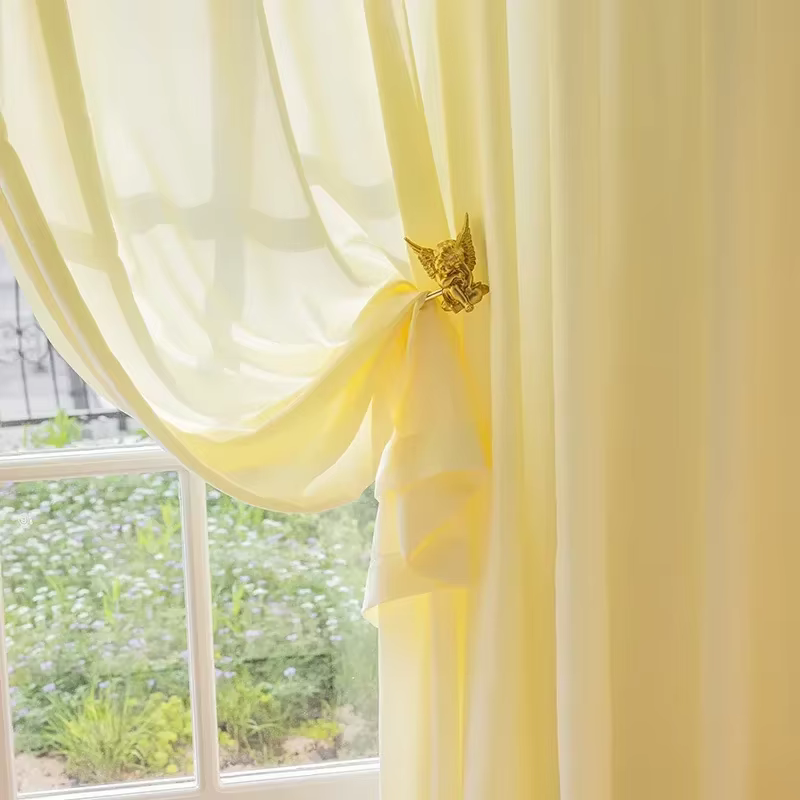 Rideaux modernes transparents en Tulle jaune, pour salon, chambre à coucher, salle à manger, cuisine