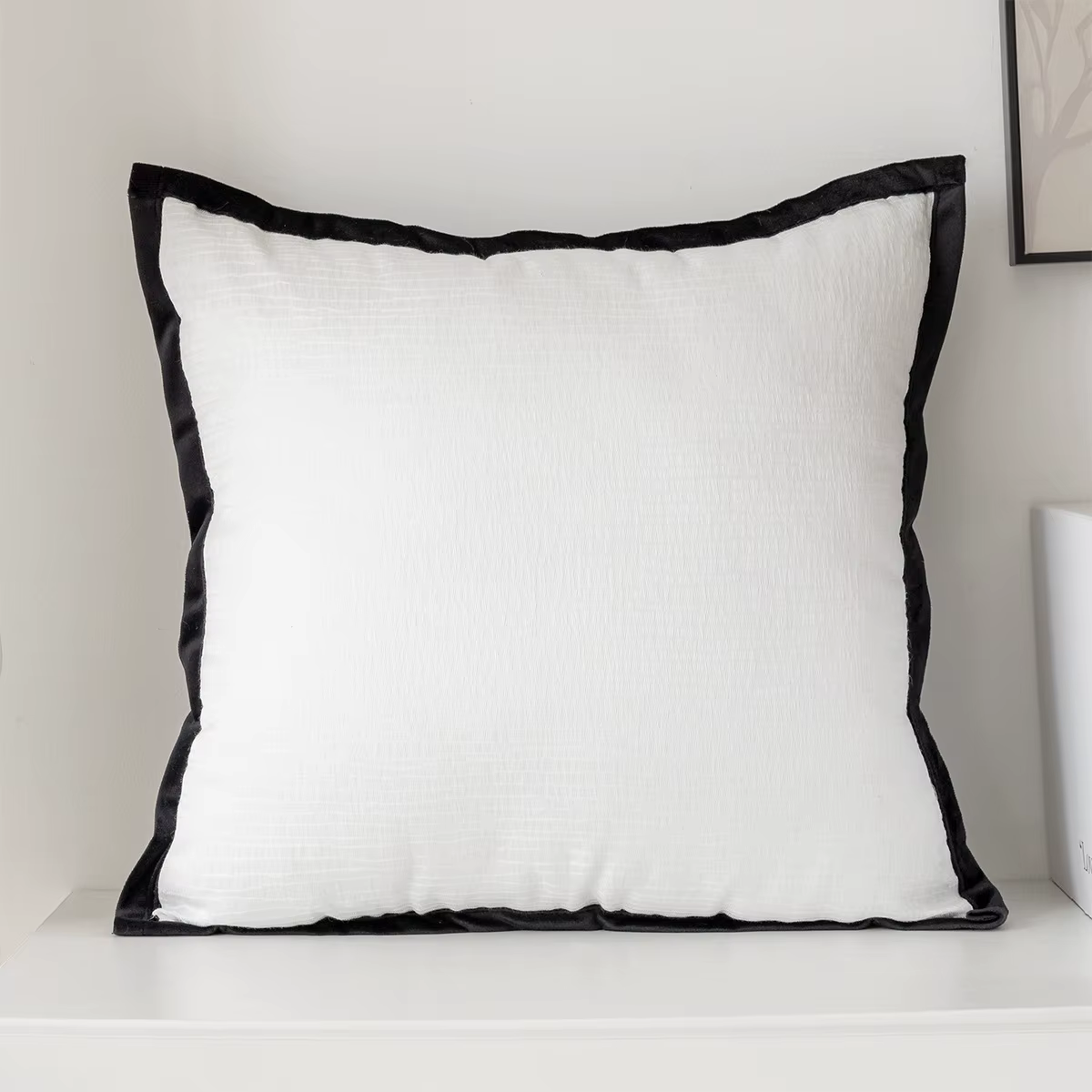 Housse de coussin nordique noir blanc 45x45cm, taie d'oreiller de luxe avec nœud brodé, Plaid Jacqua