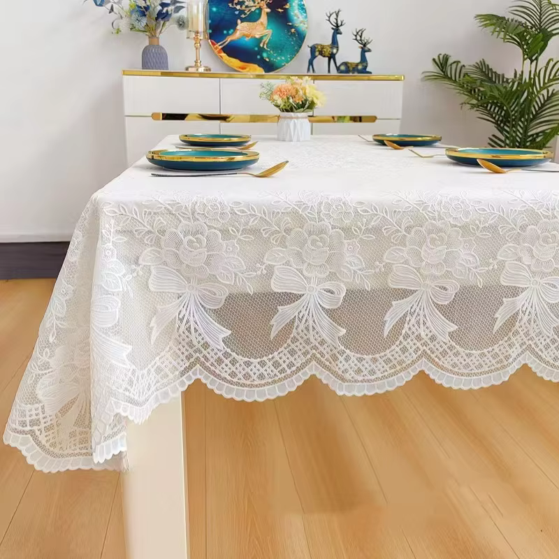 Belle nappe rectangulaire en dentelle, motif floral rétro européen brodé, housse de table à manger, 