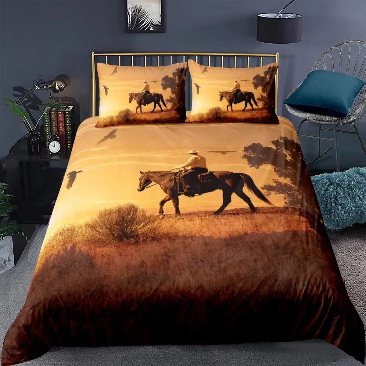 Housse de couette cheval, ensemble de literie animaux pour enfants et adolescents, Cowboy occidental