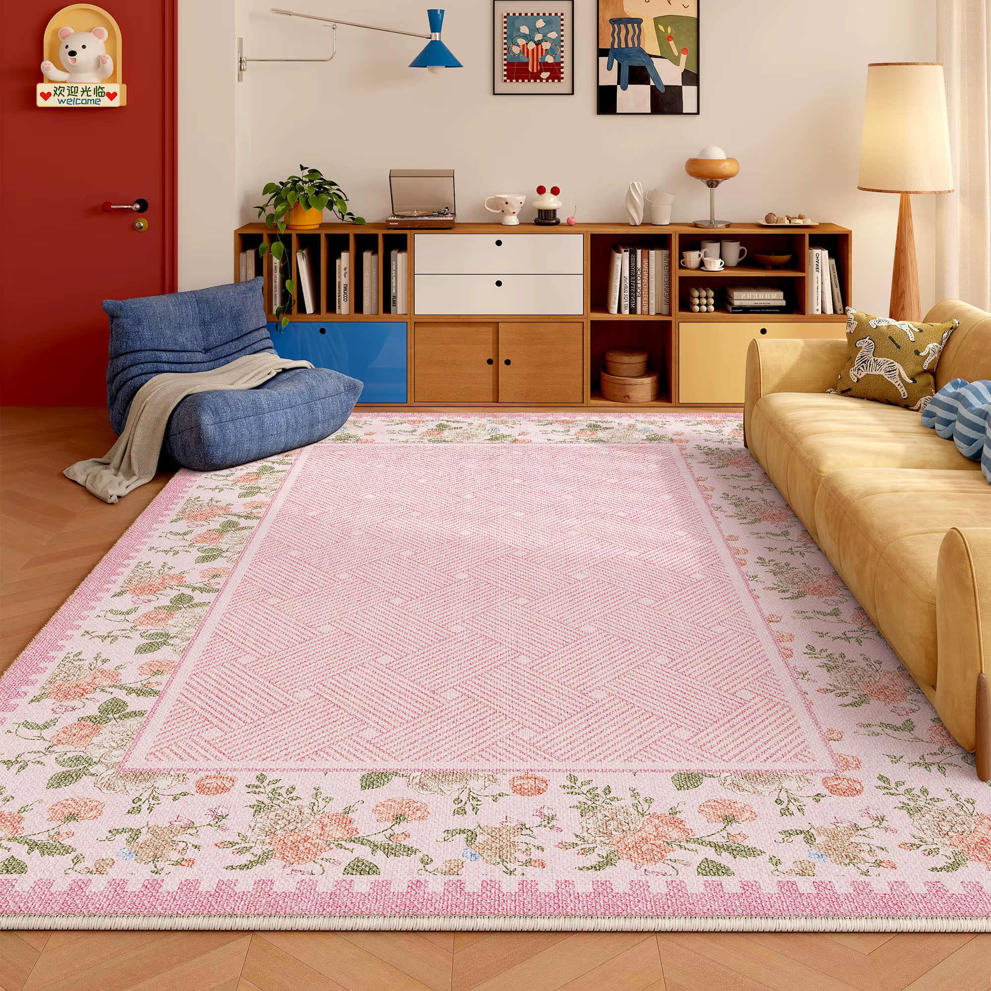 Tapis rose épais et moelleux pour salon, style français, idéal pour chambre à coucher, tapis de sol 