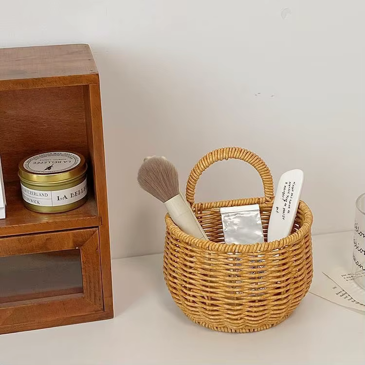 Panier de rangement de cuisine avec poignée, joli panier tissé mural suspendu Kawaii, panier de rang
