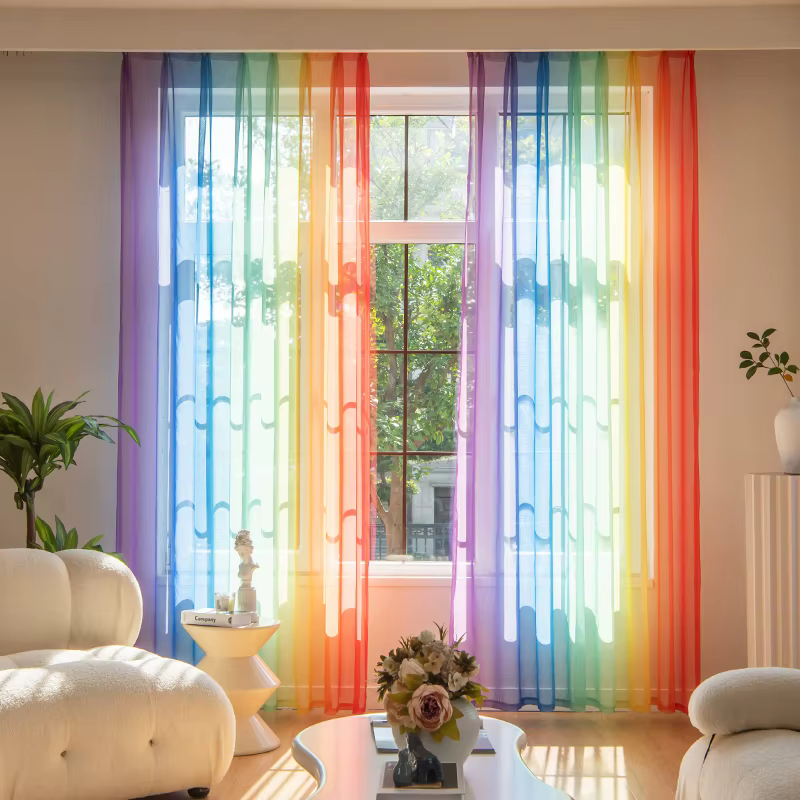 Rideau transparent de couleur dégradée, tige de poche, facile à installer, décoration d'intérieur él
