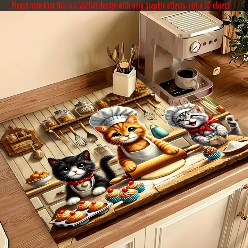 Tapis de séchage de vaisselle de cuisine chaton chat mignon, tapis de vidange de Machine à café, tap