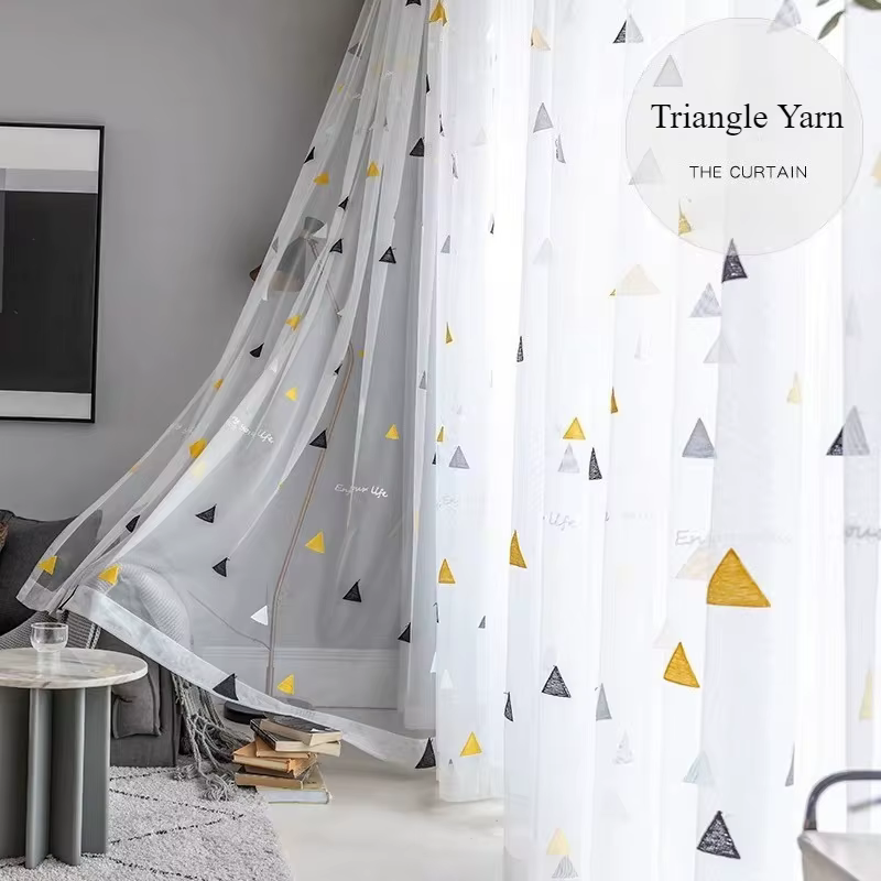 Triangle doux brodé décorer rideau transparent fenêtre Tulle drapé occultant pour salon chambre balc