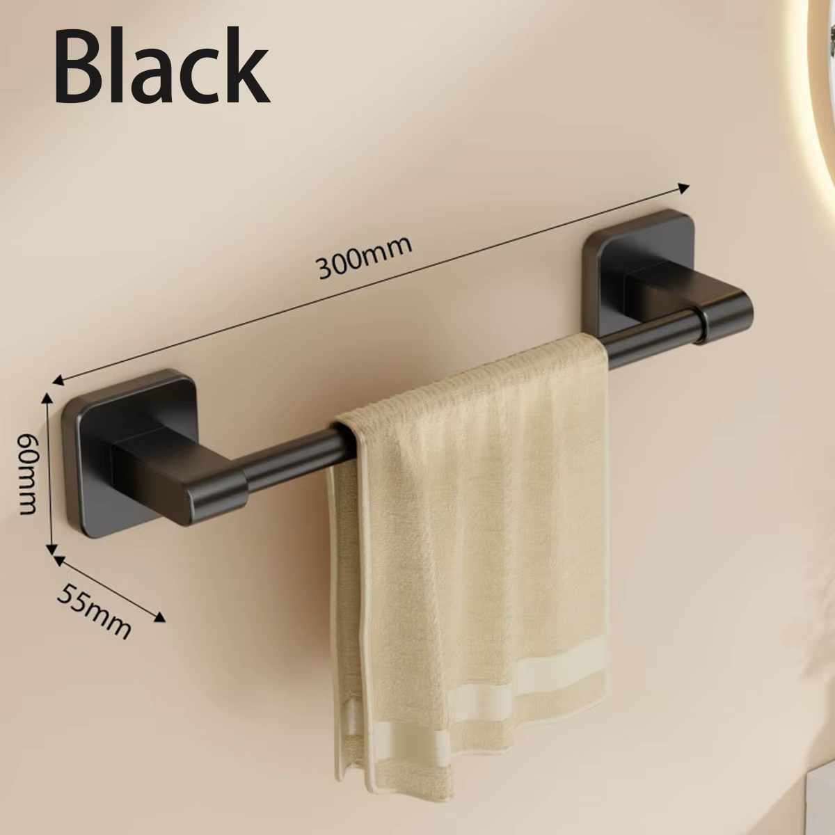 Porte-serviettes mural pour salle de bain, porte-serviettes noir avec aluminium et porte-serviettes,