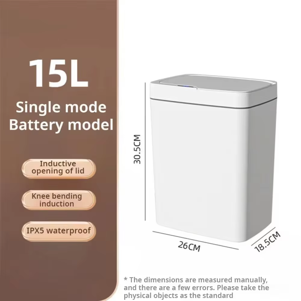 Poubelle intelligente pour salle de bain 15L, blanche, sans contact, étroite, avec capteur intellige