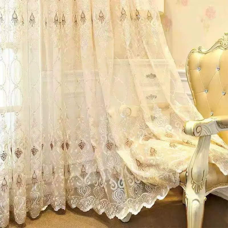 Rideaux haut de gamme pour chambre à coucher, rideaux européens de luxe finis, tissu brodé en Tulle 