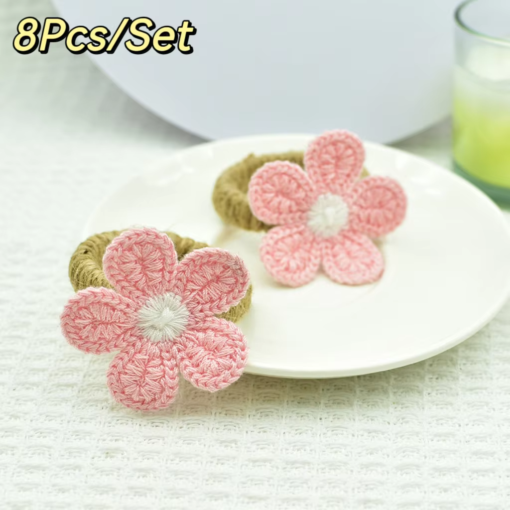 Ensemble d'anneaux de serviette tressés à la main, 8 pièces, fleurs à cinq pétales, adaptés à la Tab