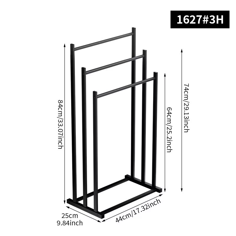 Porte-serviettes de salle de bain noir à trois niveaux, porte-serviettes en fer sur pied, organisate
