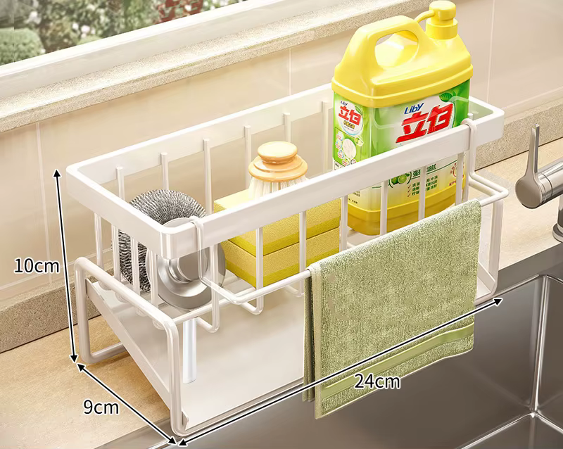 Égouttoir d'évier de cuisine double couche peu encombrant avec rangement pour ustensiles et épices, 