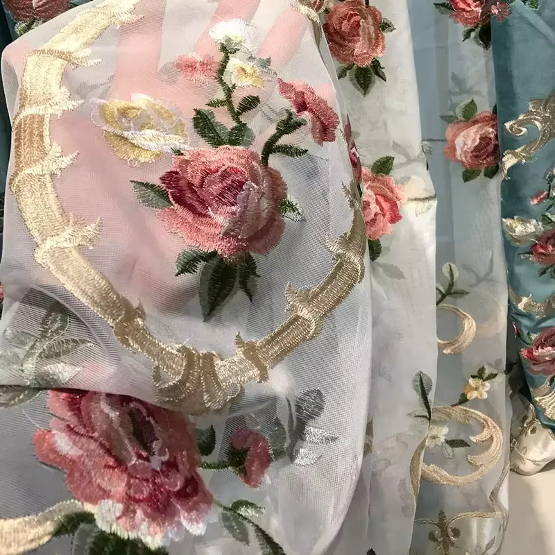 Rideaux de luxe en Tulle brodé, cantonnière verte de Style européen, pour salon, salle à manger, cha