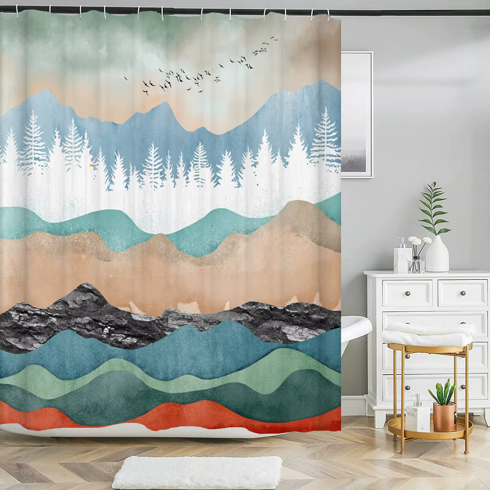 Rideau de douche de style japonais, peinture à l'encre 3d, rideau de salle de bains imperméable avec
