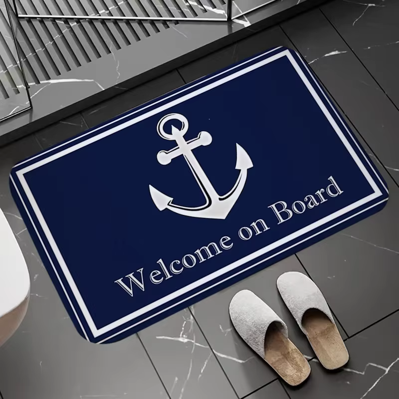 Tapis de bain Chic ancre nautique bateau bleu marine rayures tapis de sol de salle de bain lavable a
