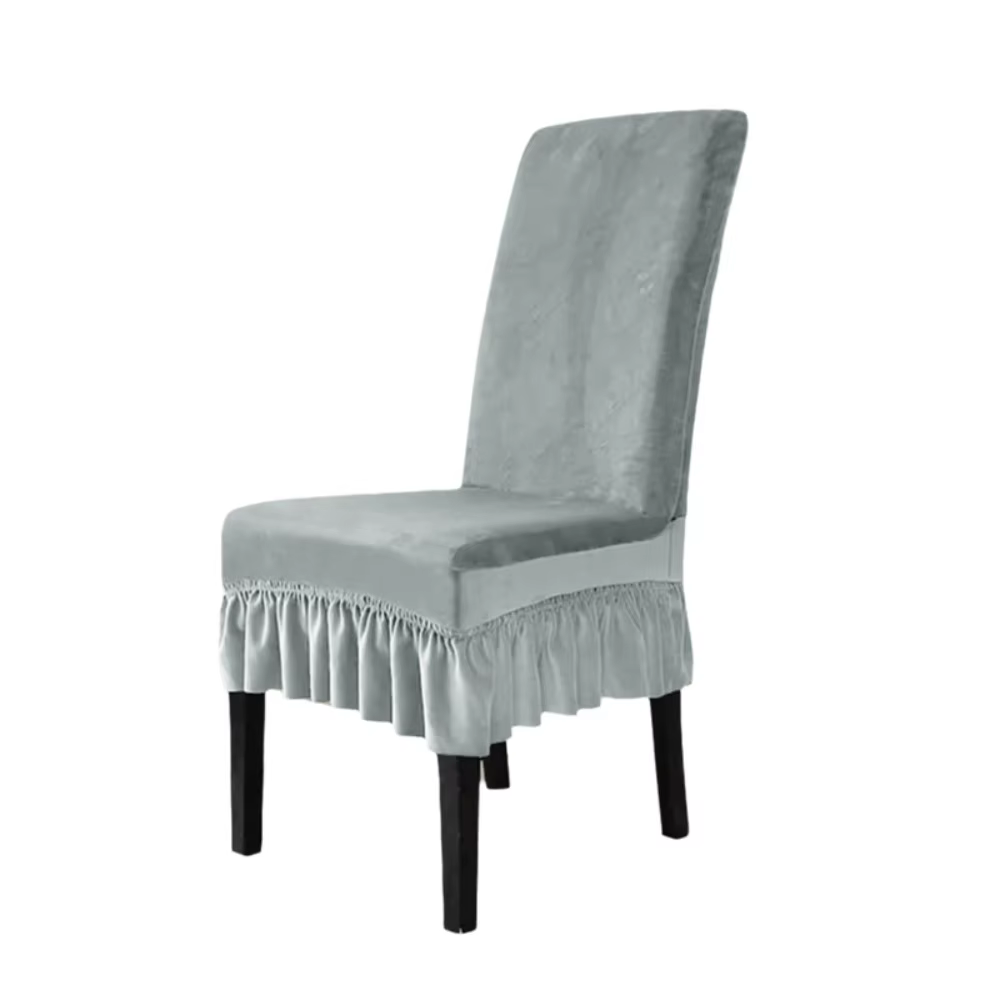 Housse de chaise de salle à manger universelle en velours élastique, anti-poussière, avec bords vola