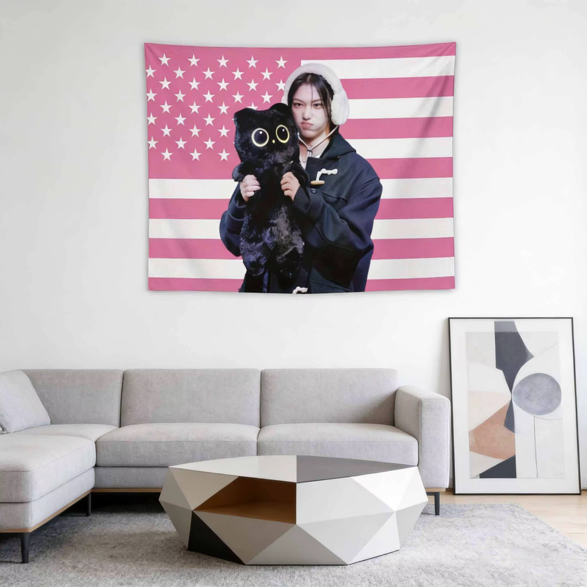 Tapisserie murale avec drapeau américain rose Felix, affiche d'album musical, décoration murale pour