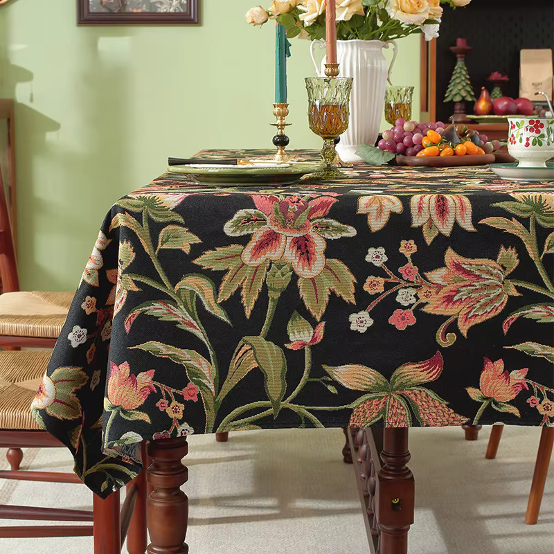 Nappe à carreaux rétro, tapis Jacquard teint en fil, Floral, résistant à la saleté, décorative, pour