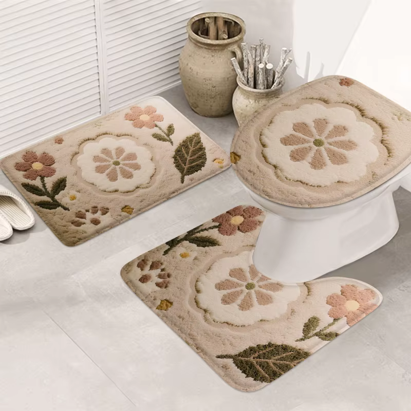 Lot de 3 tapis de sol en forme de U pour toilettes, style coréen, tapis de couvercle de toilettes, t