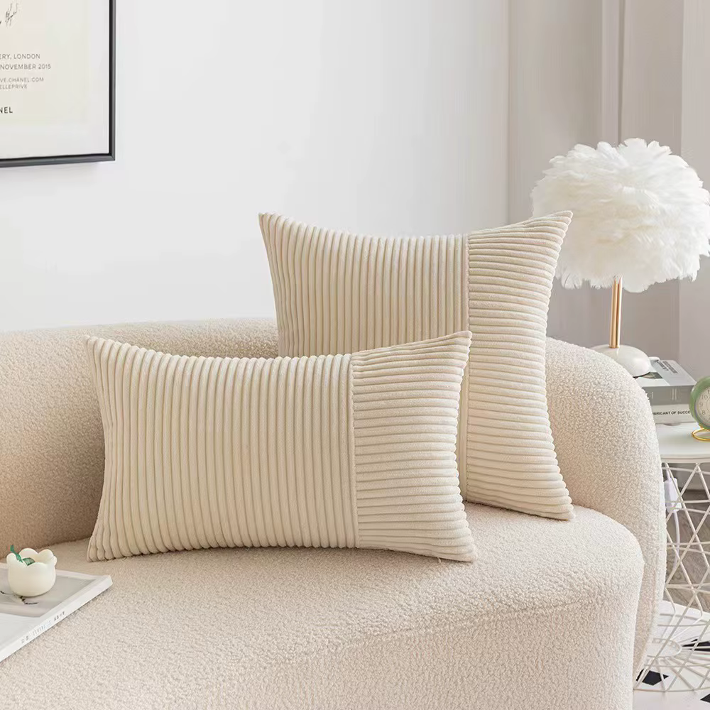 Housse de coussin à motif rayé rouge, housse de coussin moderne en velours côtelé pour la décoration