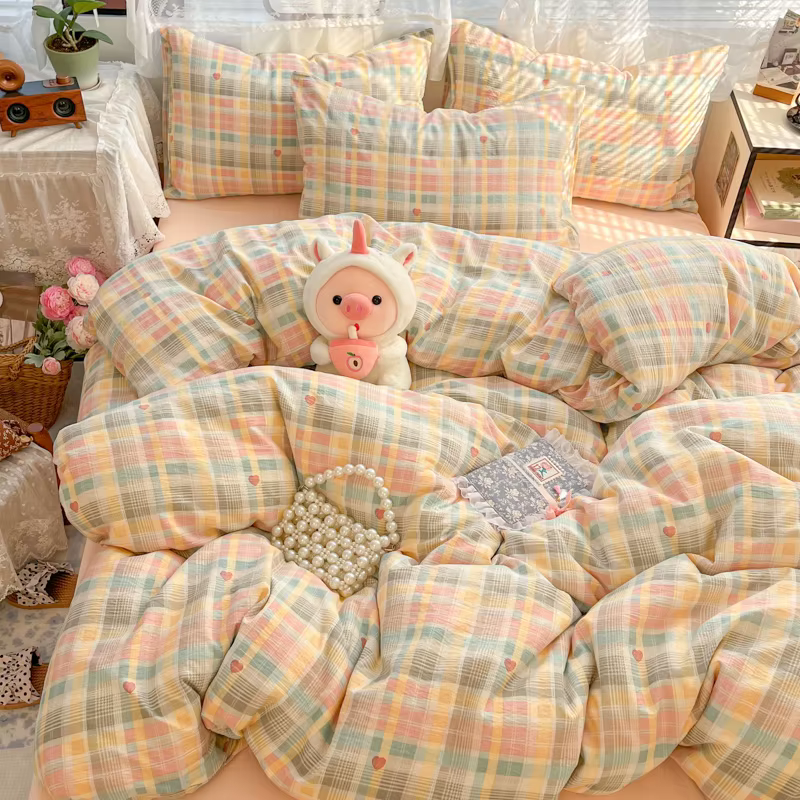 Ensemble de housse de couette à carreaux avec 2 taies d'oreiller, ensemble de literie Ultra-doux res