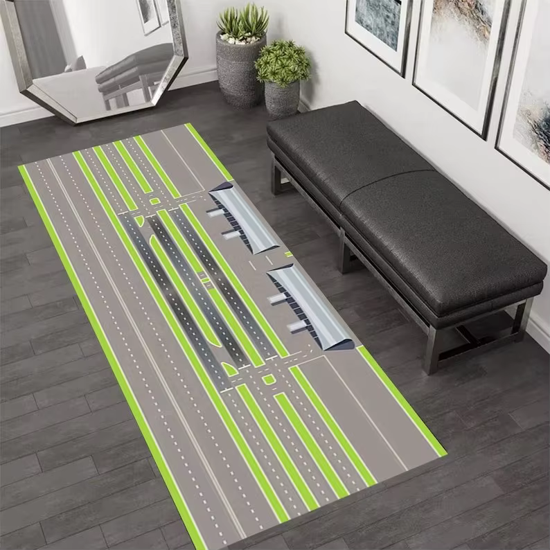 Tapis de chemin de piste d'avion de pelouse verte, tapis d'escalade de jeu pour enfants, salon, cham