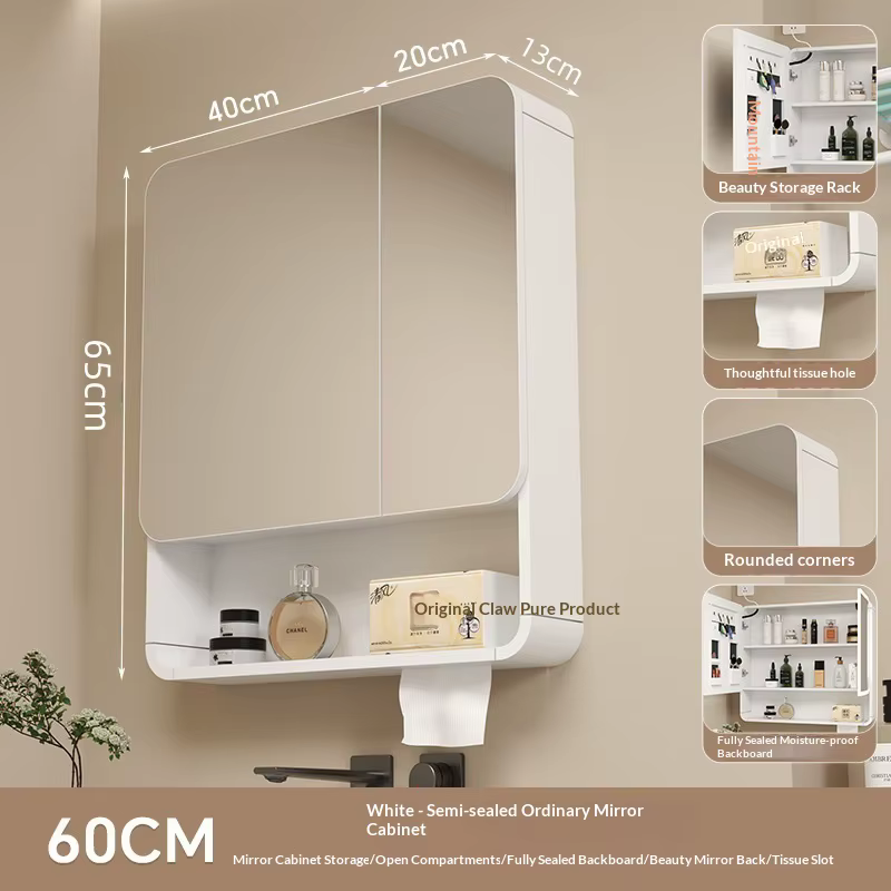 Miroir de salle de bain mural en fibre de carbone, miroir de rangement incurvé aux coins arrondis, m