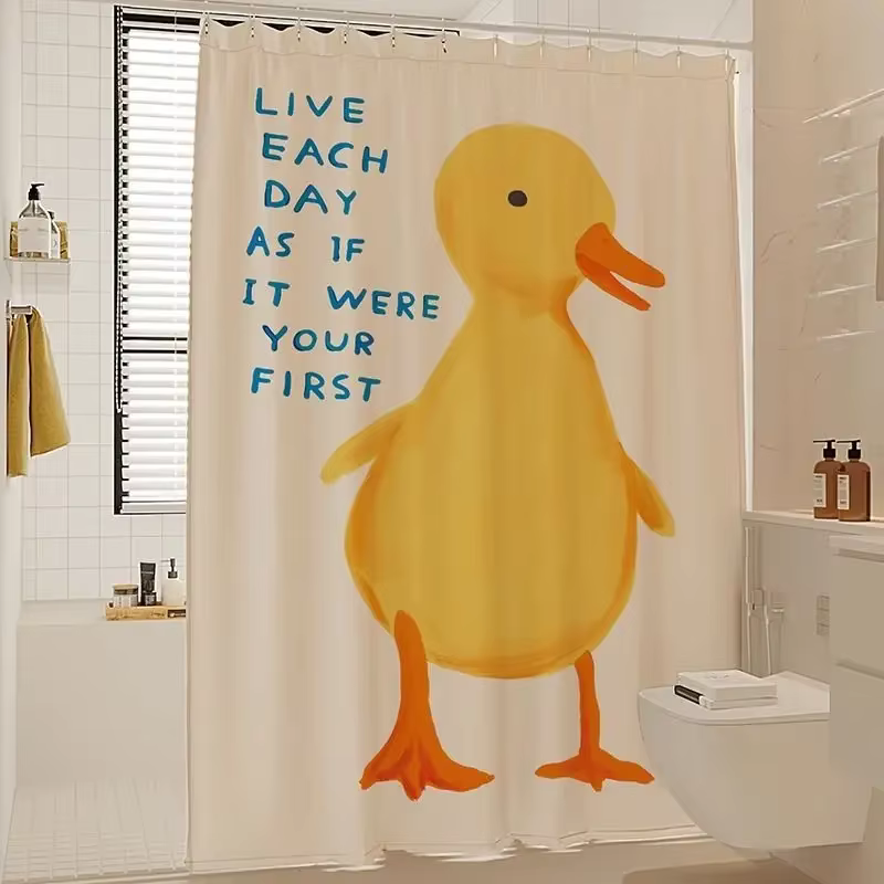 Rideau de douche en tissu motif citron mignon, imperméable, anti-moisissure, sans perçage, pour sall