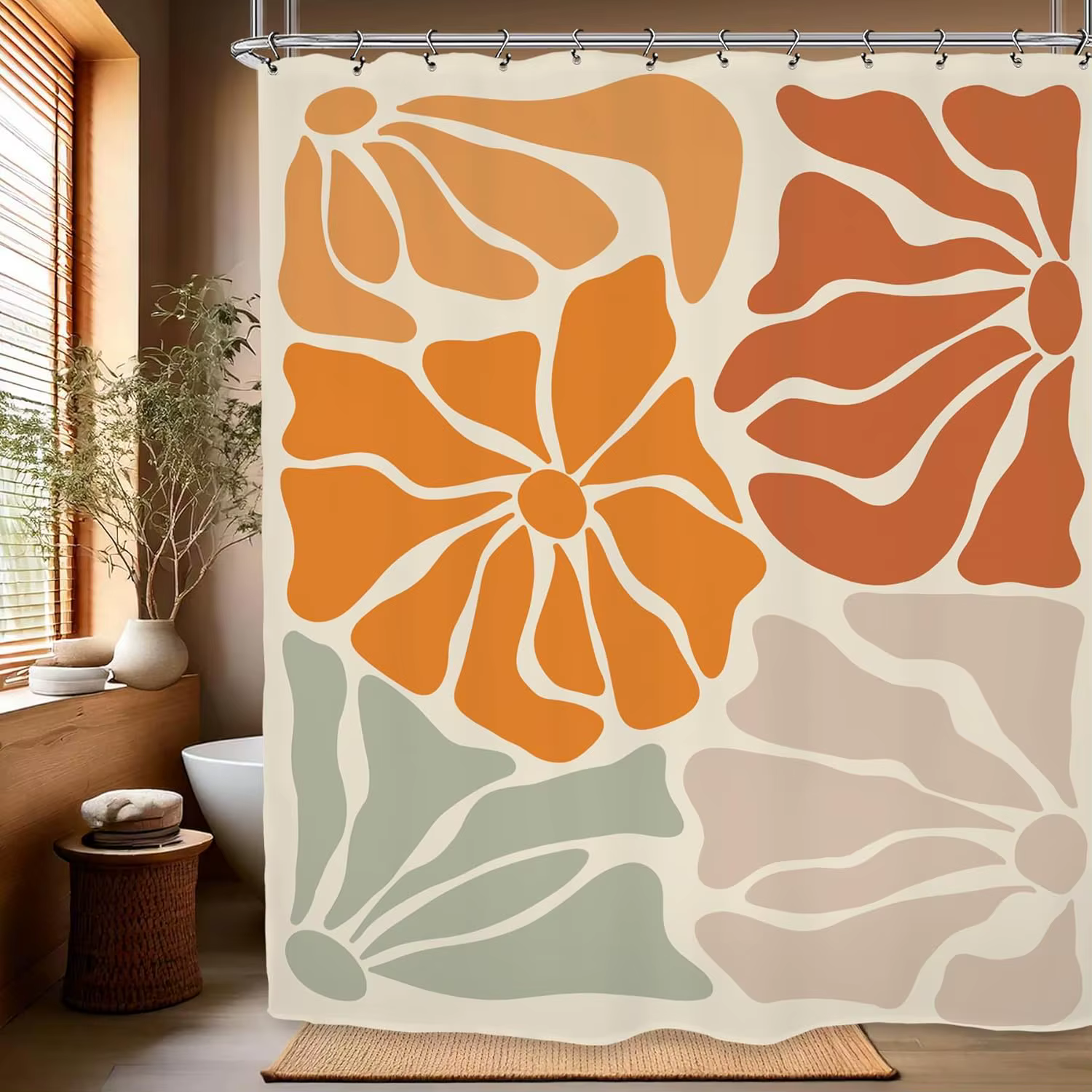 Rideau de douche à imprimé floral abstrait 180x200cm - Rideau de salle de bain imperméable en polyes