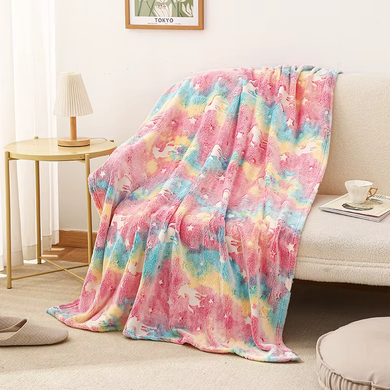 Couverture lumineuse licorne dinosaure pour filles et garçons, couverture en flanelle en peluche, ar