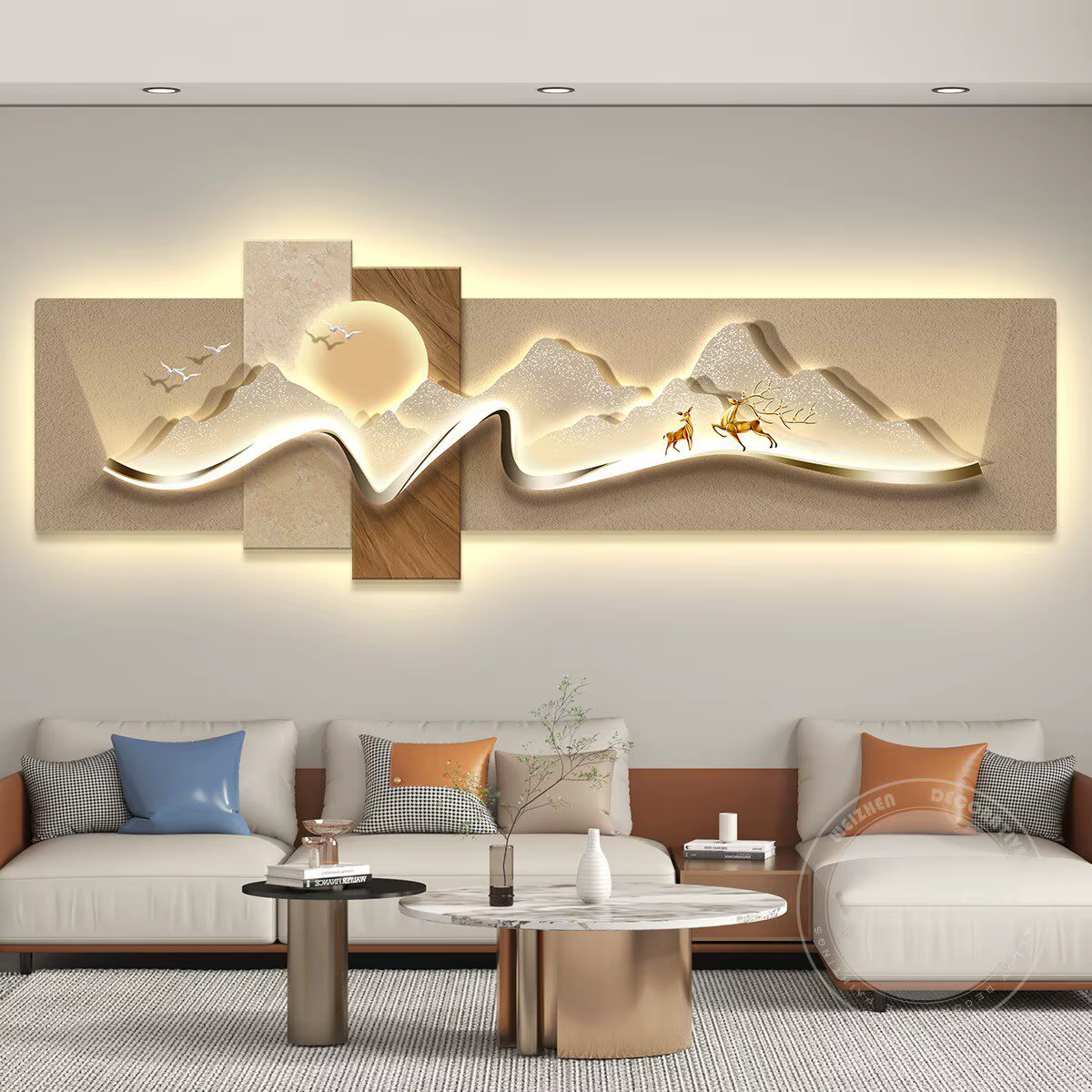Peinture murale LED moderne de luxe pour salon, toile décorative haut de gamme, bannière suspendue p