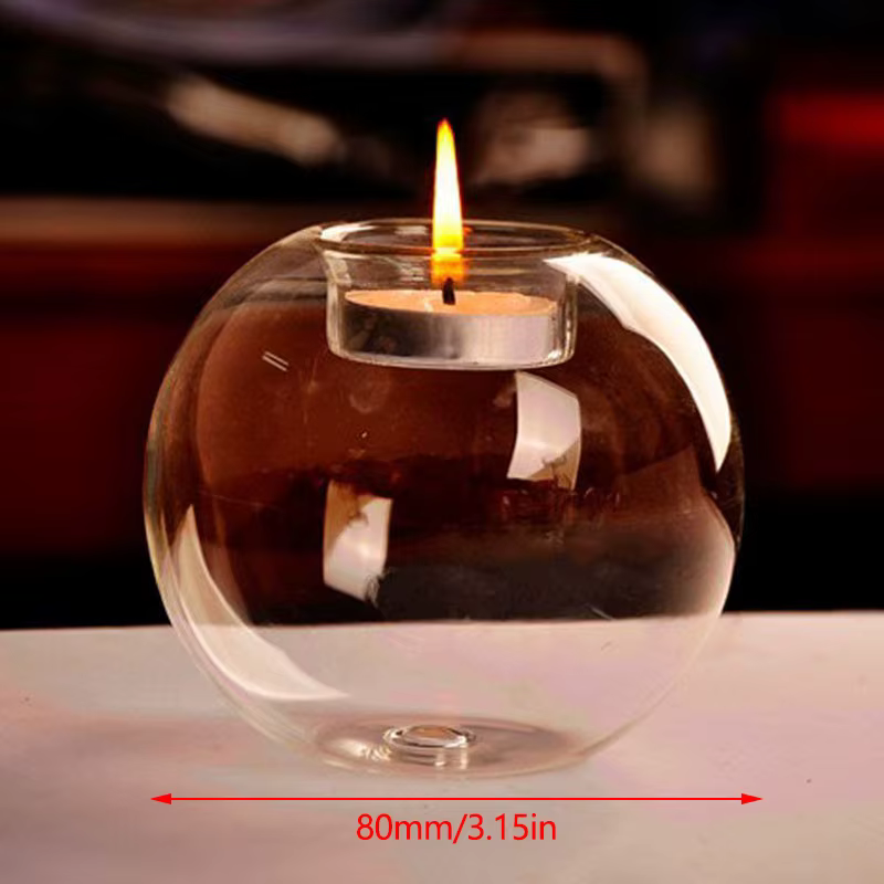 Bougeoir en verre transparent pour tache de thé, lumière ronde creuse, décoration de salon, décorati