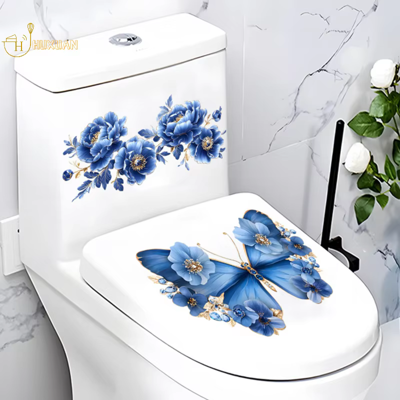 Autocollant Mural papillon bleu rêve, autocollant Mural auto-adhésif pour salle de bains et toilette