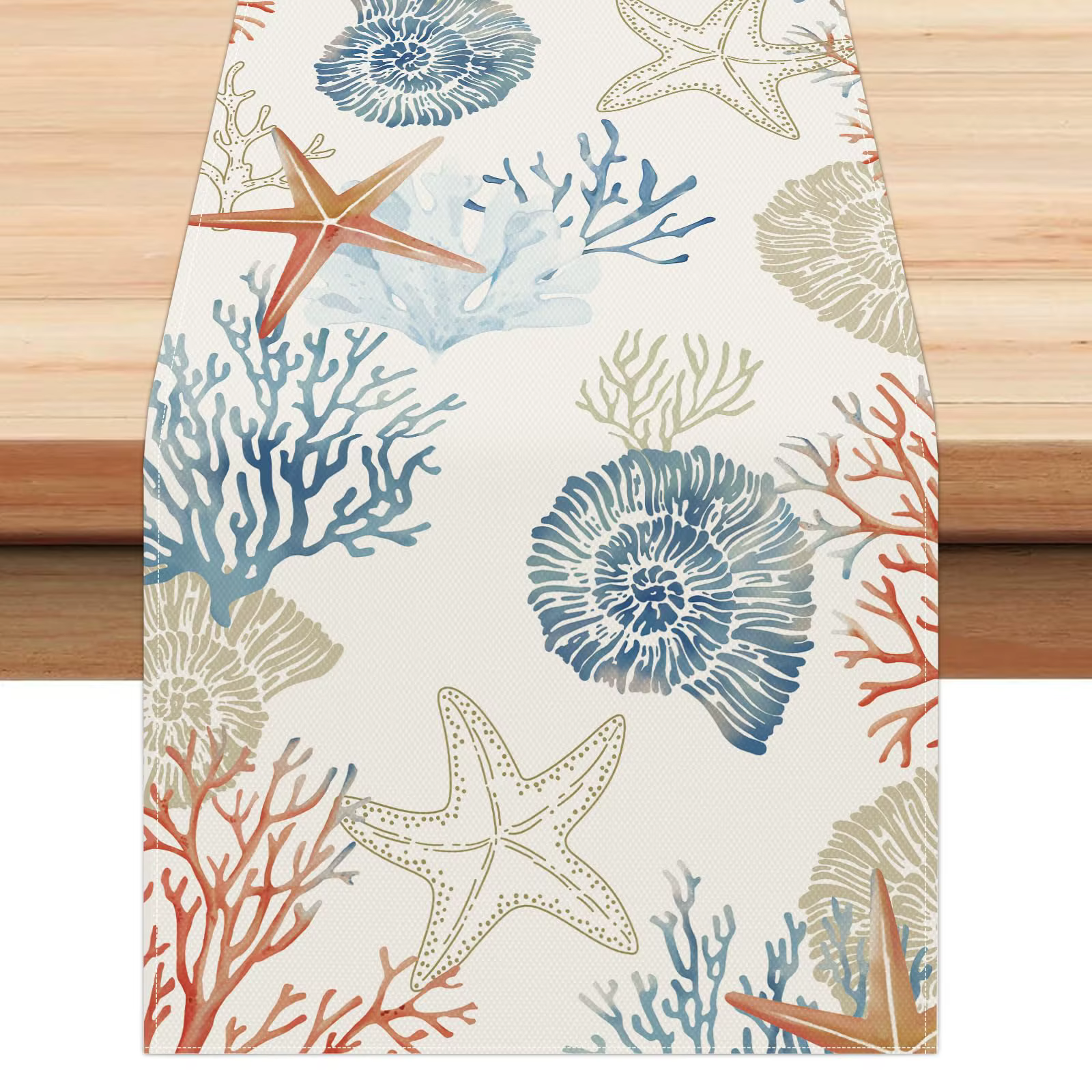 Chemin de table nautique côtier, thème océan, étoile de mer, corail, conque, plage, pour cuisine, sa