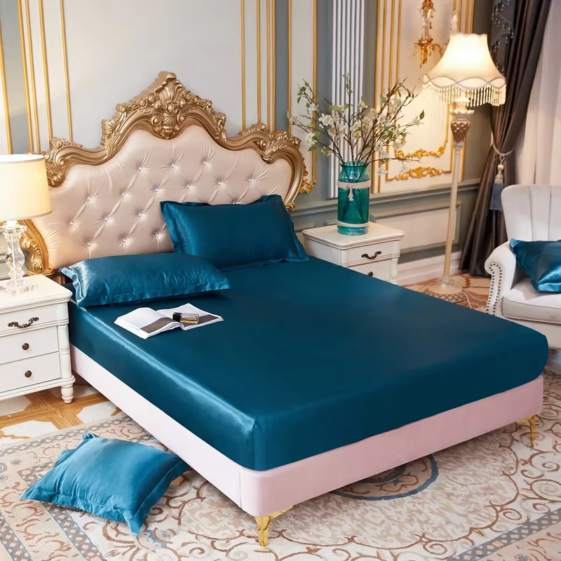 Drap-housse de couleur unie, housse de matelas en Satin haut de gamme avec bande élastique, drap de 