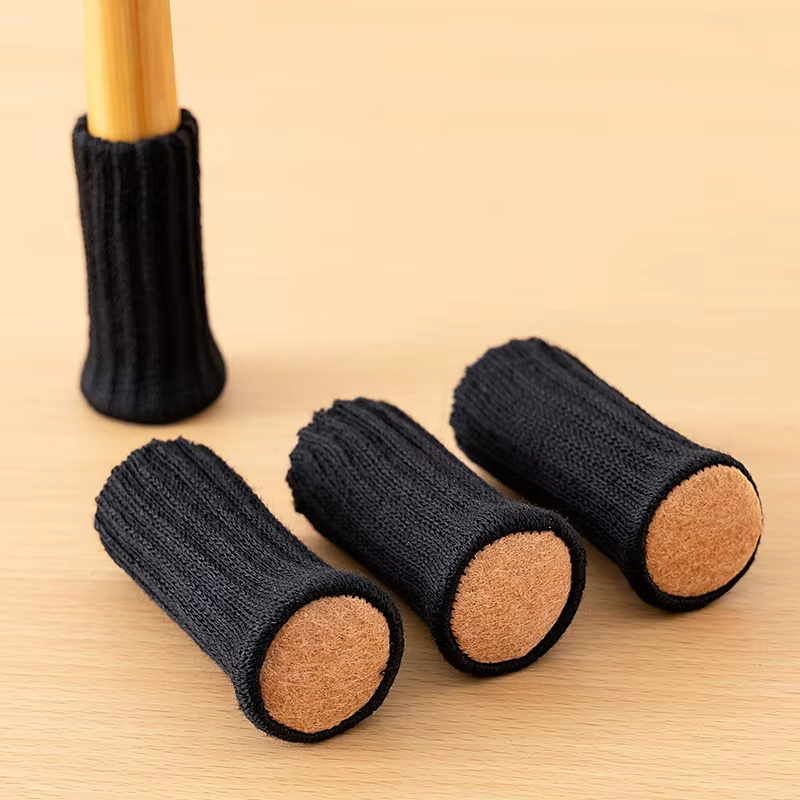 Protège-pieds de chaise en tricot silencieux, avec base circulaire en feutre, résistant à l'usure, d