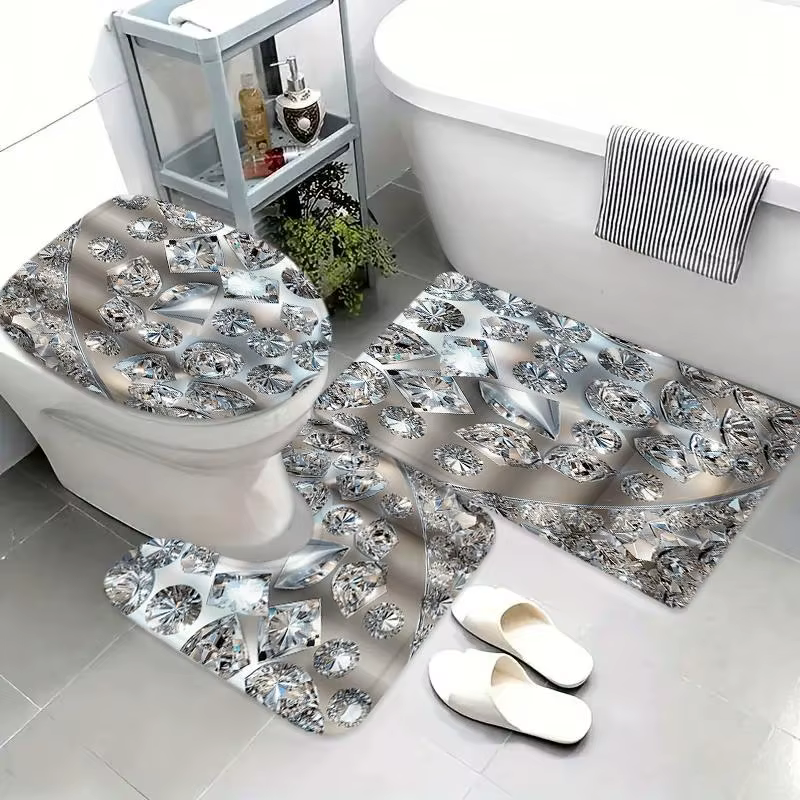 Ensemble de rideaux de douche de style luxe léger, créatif, avec texture diamant/cristal transparent