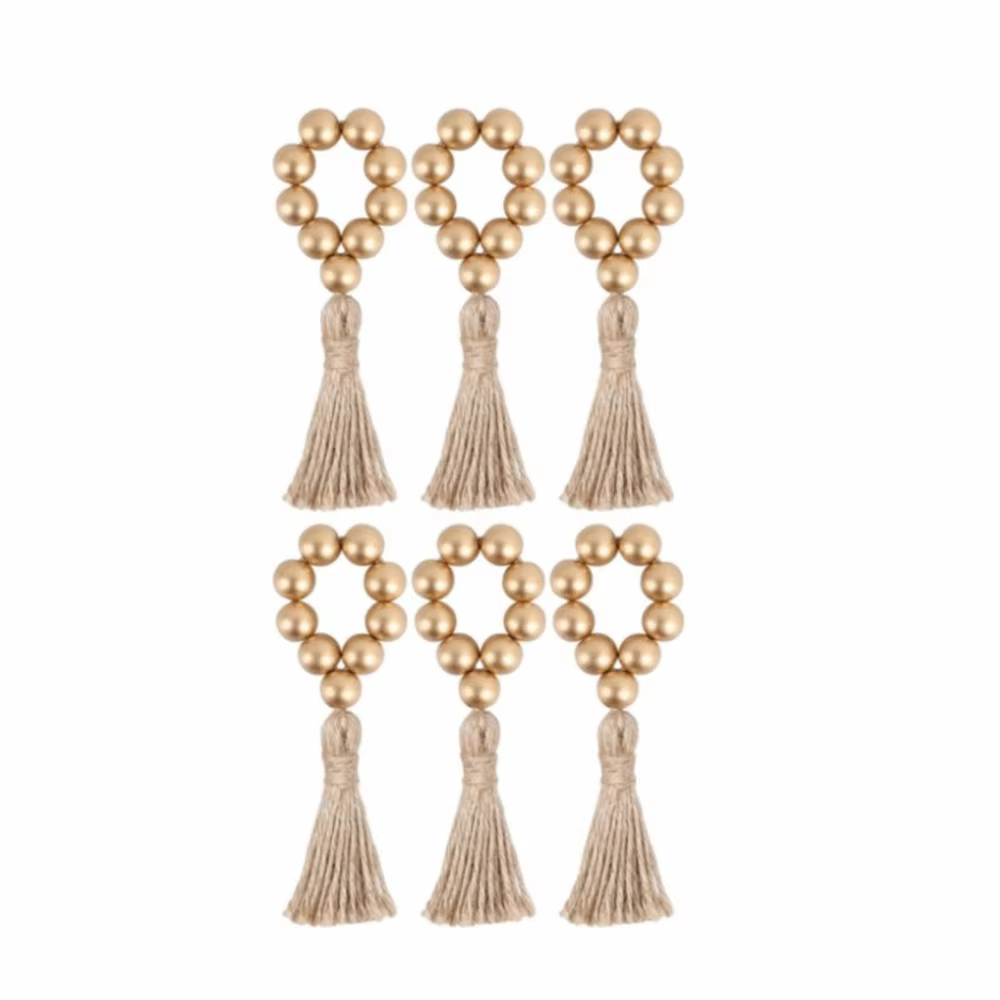 Anneaux de serviette en perles de bois de Style ferme, 6 pièces, faits à la main avec porte-serviett