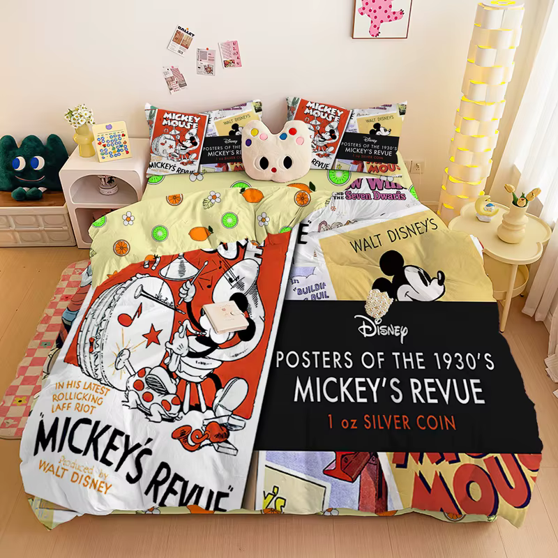 Ensemble de literie imprimé Mickey, housse de couette, cadeaux de Noël, dessin animé confortable ave
