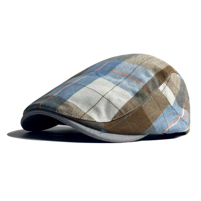 Béret femme printemps été mince casquette respirante homme littéraire rétro Plaid avant chapeau Plai