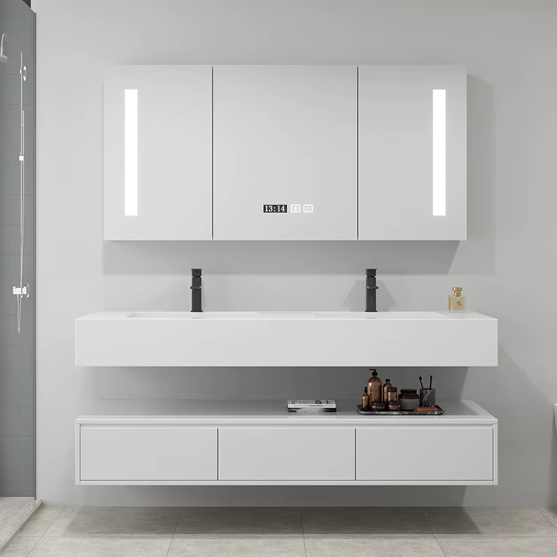 Meuble de salle de bain avec lavabo, petites étagères de rangement, meuble de rangement pour la mais