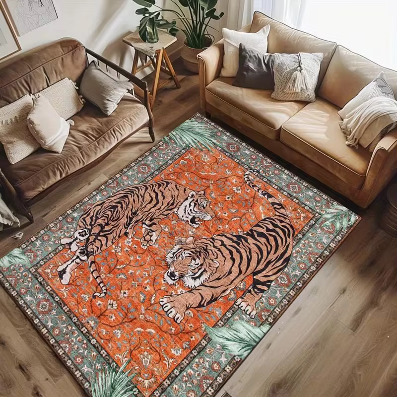 Tapis classique bohème Tiger, idéal pour le salon, tapis rétro pour chambre à coucher, tapis en flan
