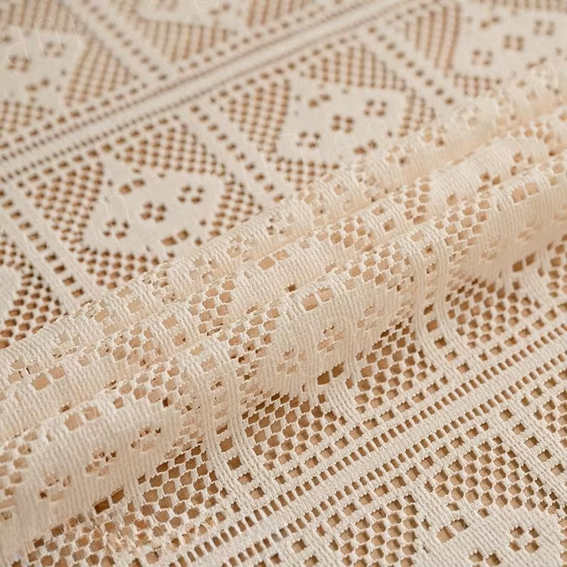 Rideau de fenêtre semi-occultant Boho avec pompon, épissage au crochet creux, fleur en dentelle, sal