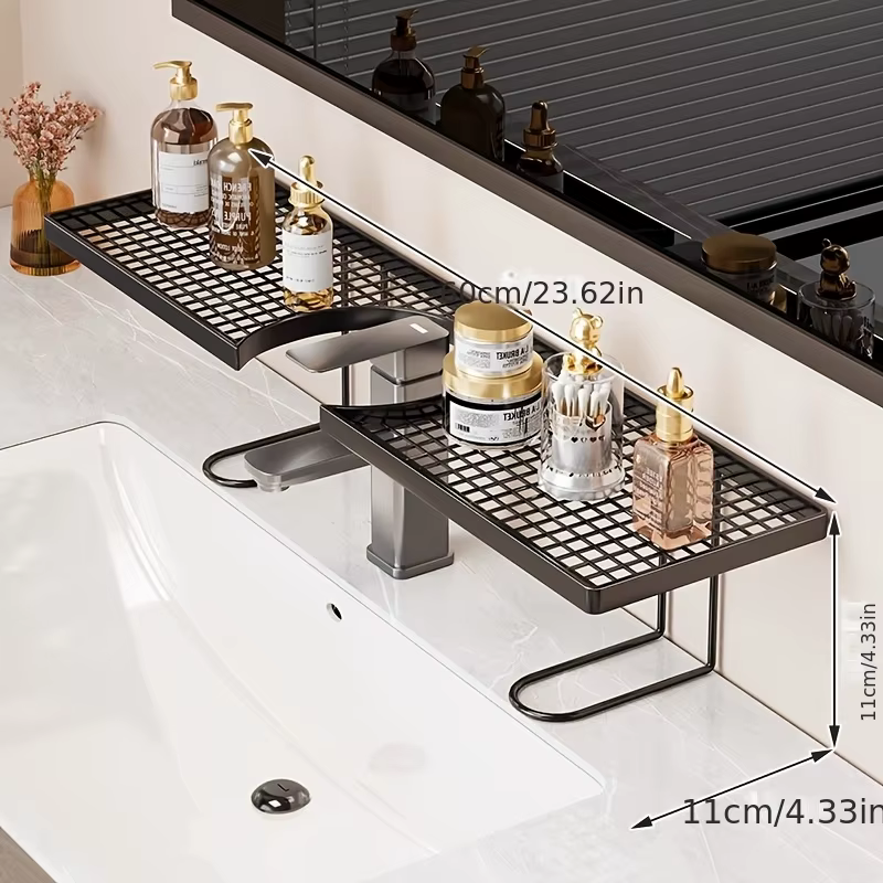 Étagère de salle de bain sans perçage pour robinet |   Support de lavabo en fer forgé de luxe léger,